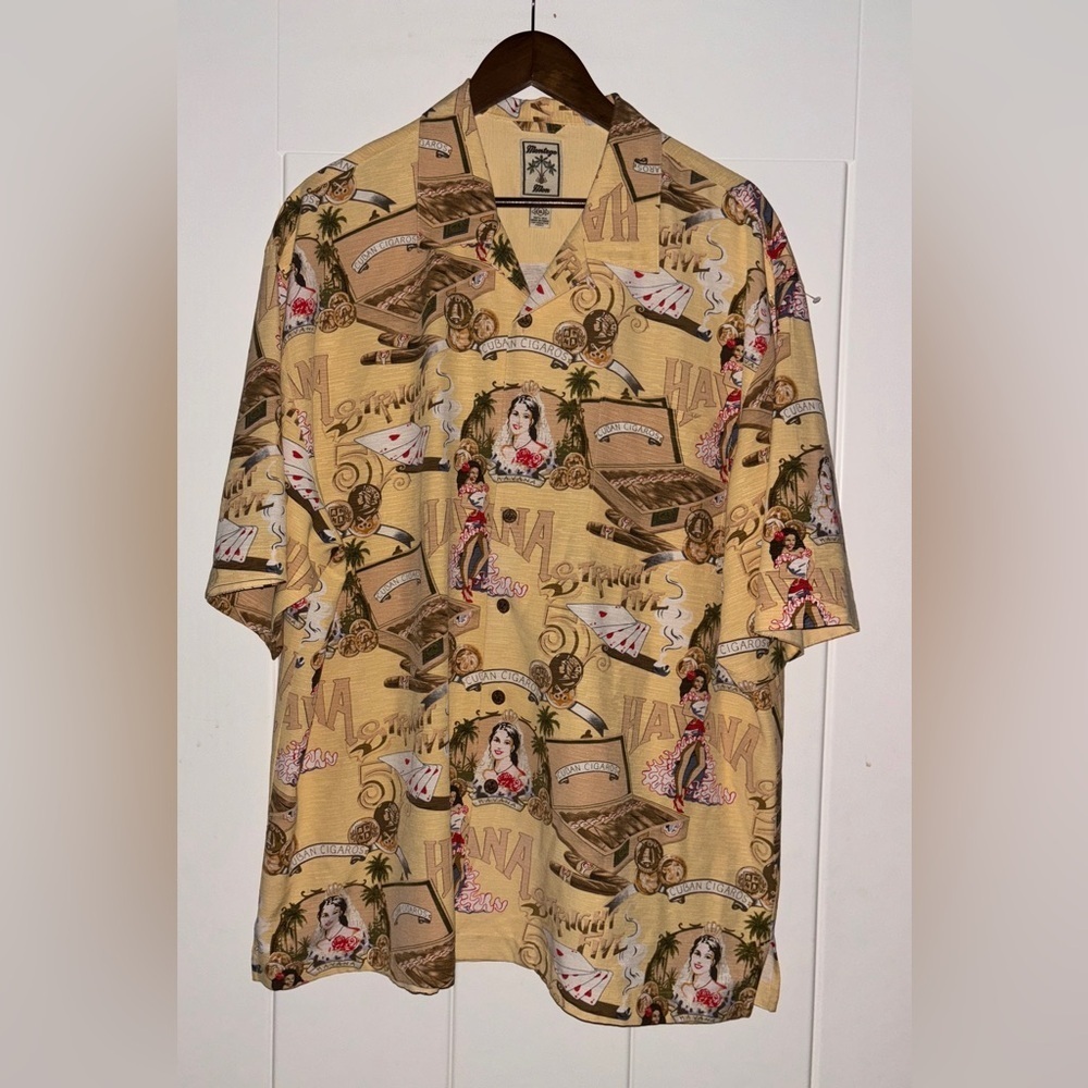 Montego Mon Men Cuban Cigaros Silk Havana Straight Five Shirt Button UP Size XL‎